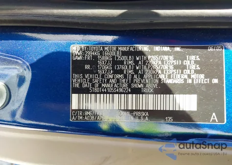 2005 Toyota Tundra Sr5 V8 from USA, damaged, VIN 5TBDT44105S496224